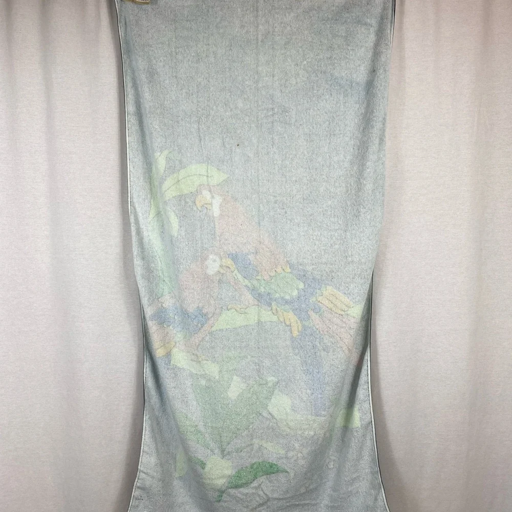 Vintage Tropical Parrot Print Black Beach Towel
